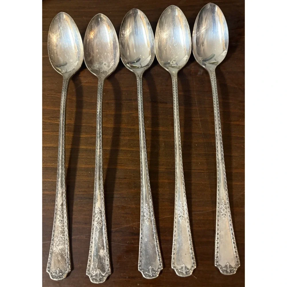5 Wm A Rogers Berkeley 1929 Silverplate Iced Tea Parfait Spoons 7 3/8